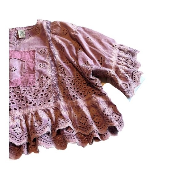 Magnolia Pearl Eyelet Rosemary Blouse Shirt Top Lace Bohemian Flowy One Size - Picture 8 of 14